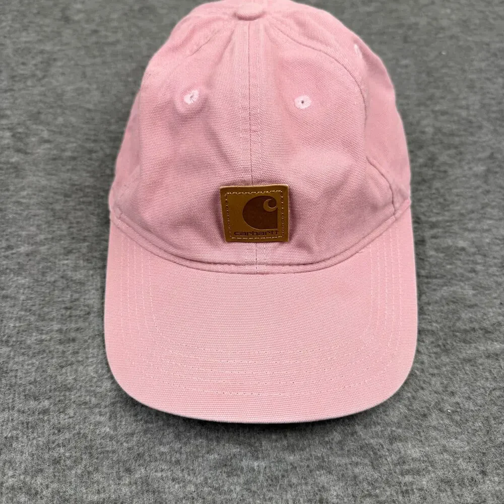 Carhartt Pink Canvas Strapback Hat with Brown Leather Logo Patch